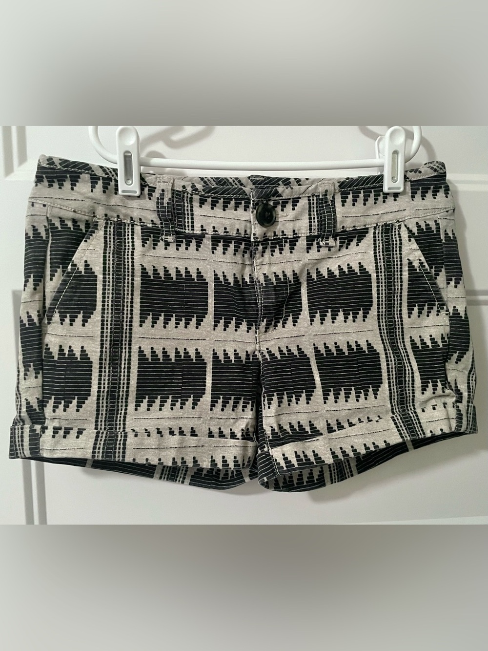 American Eagle Outfitters Grey & Black Aztec Print Midi Stretch Chino Shorts